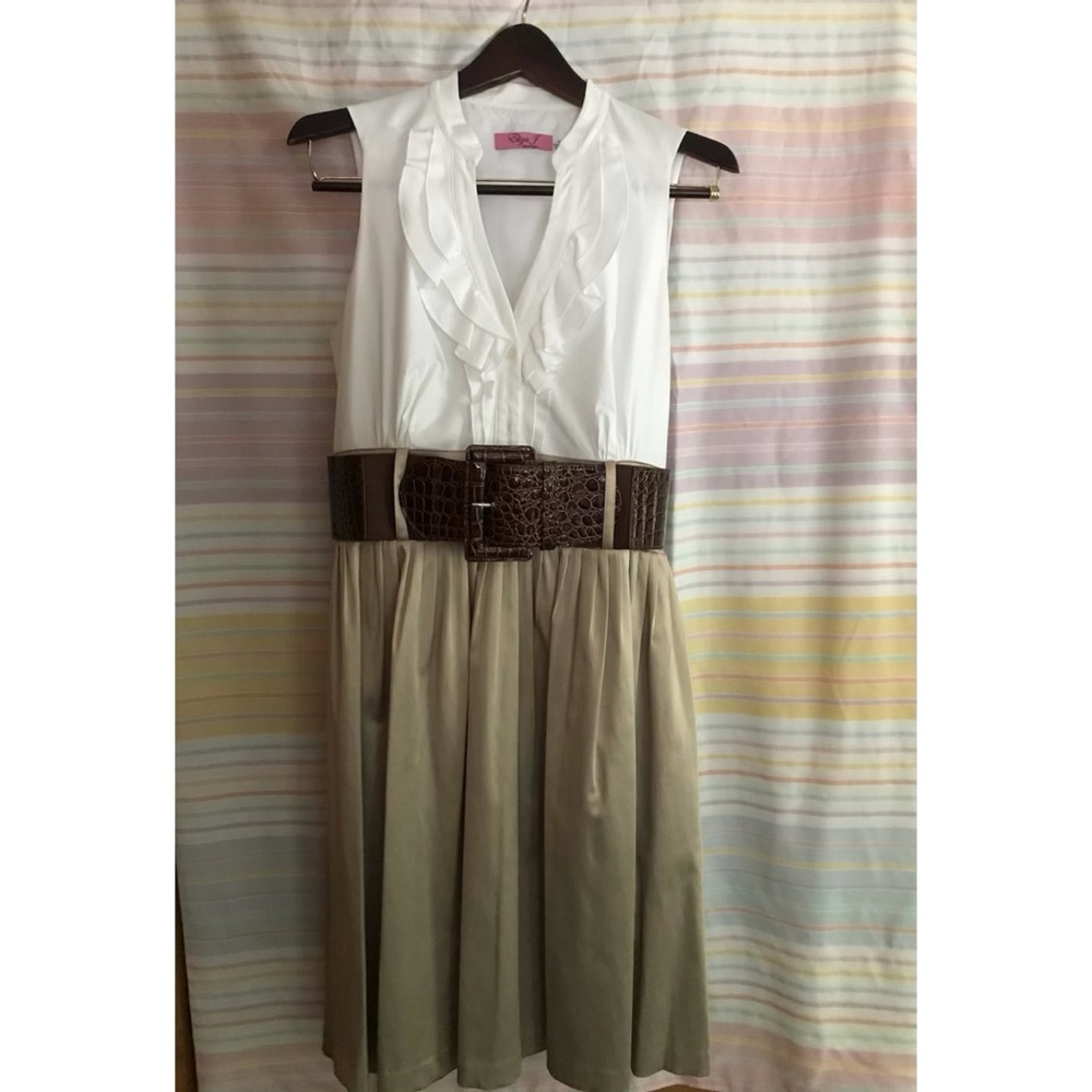 Two tone 50’s inspired belted dress with ruffle
